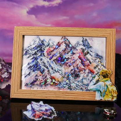 60 Pcs Mountain Holographic PET Stickers Set, Landscape Stickers for Scrapbooking, Journaling and DIY Crafts - color: Over the Mountain