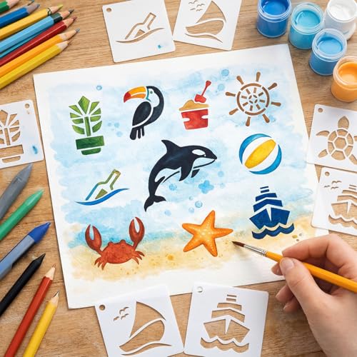 Fainne 100 Pcs 1.5 Inch Hawaii Theme Small Stencils for Crafts | Reusable Painting Stencils for Wood Wall Card Making Scrapbooking Journaling, Portable Craft Templates - style: Hawaii