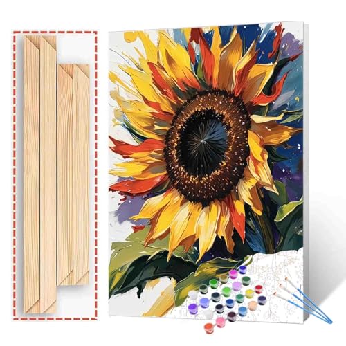 Aihonmin Sunflower Paint by Number for Kids and Adults Beginner，Gardens Paint by Number Kits on Canvas,Farmhouse Wall Art Prints Graffiti DIY Gift Oil Painting,Home Wall Decor，(DIY Frame - color: Plant-01, size: 16''x20''(DIY Frame)