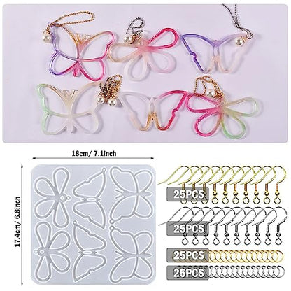 Attuslla Earring Resin Molds Silicone Butterfly Jewelry Making Earring Molds Pendant Casting Resin Epoxy Molds with Jump Rings for DIY Jewelry Making, Pendant, Earrings - color: Style 7