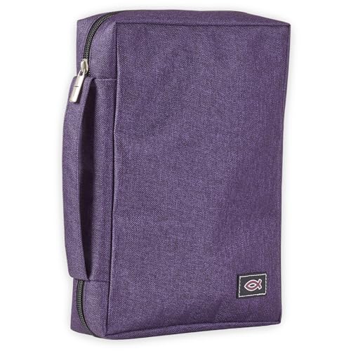 Christian Art Gifts Men/Women's Bible Cover Jesus Fish, Purple Canvas, Medium - color: Purple/Jesus Fish, size: Medium