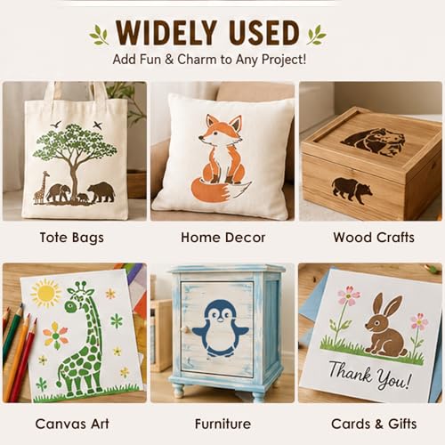 50 Pcs Large Animals Stencils for Painting, 3.93 x 3.93 Inch Animals Stencils for Crafts Reusable, Wood and Wall Stencils for Painting Large Pattern, DIY Templates Holiday Wall Paper (Animals) - style: Animals
