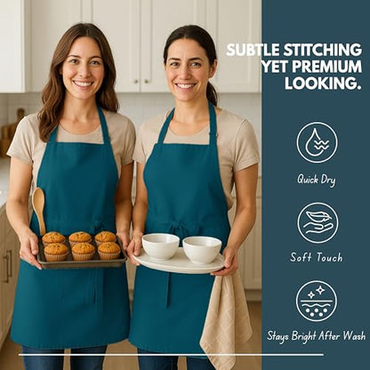 Native Fab Kitchen Apron 2 Pack - 100% Cotton Adjustable, Durable Apron with Pockets, Perfect for Cooking, Baking, Grilling - color: Teal Green
