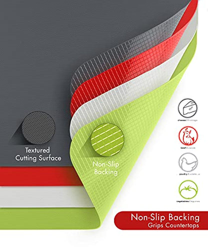 Dexas Heavy Duty Cutting Board Grippmat, Flexible Cutting Boards for Kitchen, Set of 4, Non Slip Plastic Board Cutting Mat 5.5 by 8 Inches Gray, Red, White and Green Set, Kitchen Gadgets - color: Gray/ Red/ White/ Green, size: 5.5 x 8 inches