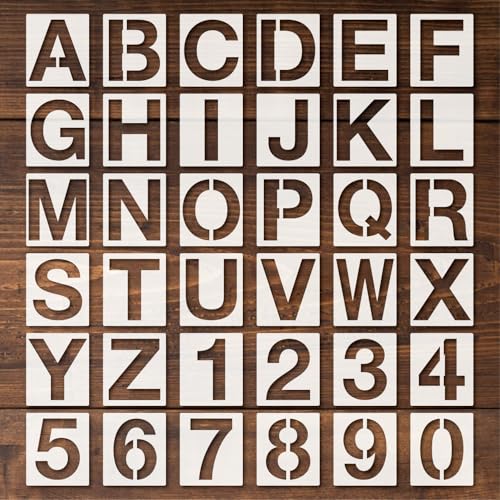 Large Letter Stencils 36pcs 5 Inch Number Alphabet Reusable Plastic Templates Craft Stencil Paint Template Signs for Road, Wall, Wood, Mailbox（5in） - size: 5in