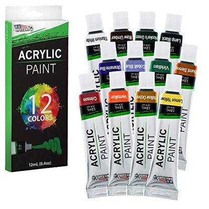 U.S. Art Supply Professional 12 Color Set of Acrylic Paint in 12ml Tubes - size: 12 Count (Pack of 1)