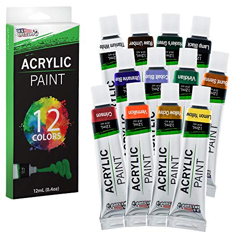 U.S. Art Supply Professional 12 Color Set of Acrylic Paint in 12ml Tubes - size: 12 Count (Pack of 1)