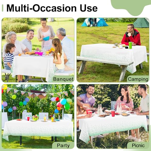 3 Packs Dot Disposable Table Cloth, 54 x 108 Inch Waterproof Plastic Tablecloth, Rectangle Green Dots in White Table Covers for Picnic, Birthday, Party and Back to School - color: Green in White, size: 54" x 108"