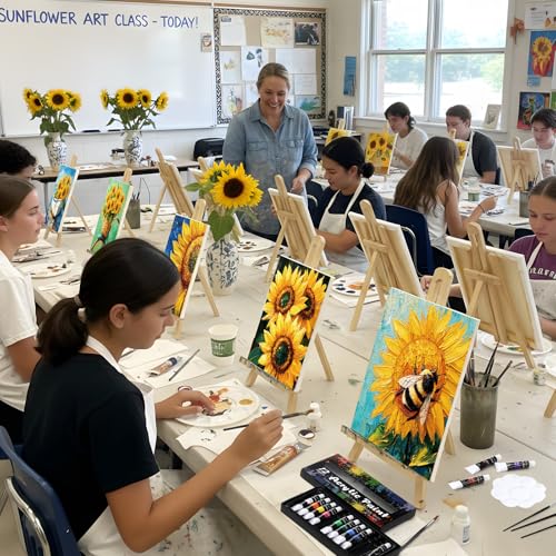 Cholemy 36 Pcs Paint and Sip Kit Gift for Adults 8''x10'',Sunflower | Pre Drawn Canvas, Painting DIY Afro Acrylic Painting Kit, Wood Easel Brushes, Date Night Bulk, Summer Halloween Party - style: Sunflower