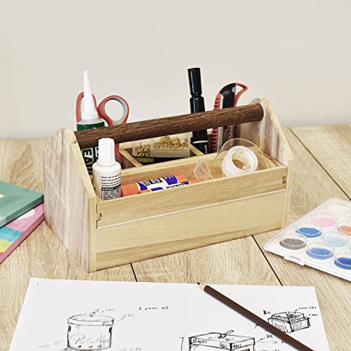 Ikee Design Small Wood Craft Tool Box Caddy with a Handle for Storage - color: Natural