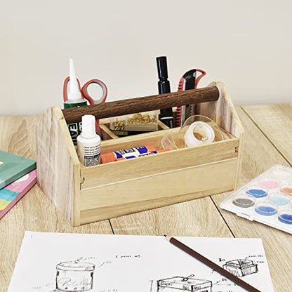 Ikee Design Small Wood Craft Tool Box Caddy with a Handle for Storage - color: Natural