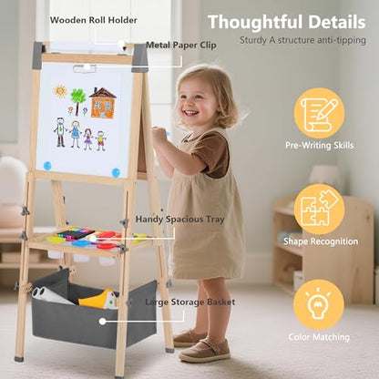 Kinder King Adjustable Wooden Kids Art Easel, Art Supplies, Storage (Grey) - color: Grey