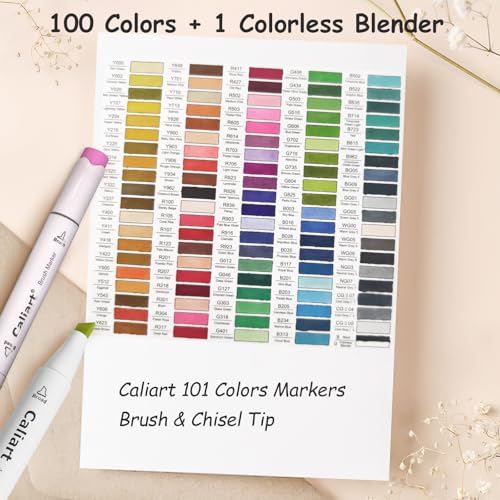 Caliart 101 Colors Alcohol Markers Brush Tip Art Markers for Adult Coloring - color: 101 Colors(Chisel & Brush), size: 1 Count (Pack of 101)