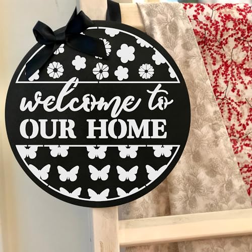 Keluna Welcome Home Stencils for Painting on Wood, 16 Pcs 12 Inch Large Reusable Welcome & Half Round Stencils - Cheetah Skin, Hexagon, Checkerboard, Cat Paw Designs - style: welcome home