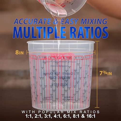 Custom Shop Paint Mixing Cups, 5-Quart (12 Pack) - Plastic Measuring Cups for Liquids, Automotive Painting, Epoxy Resin, Acrylic Arts, Crafts, Disposable or Reusable, Graduated, Mixing Ratios - size: 12 Count (Pack of 1)