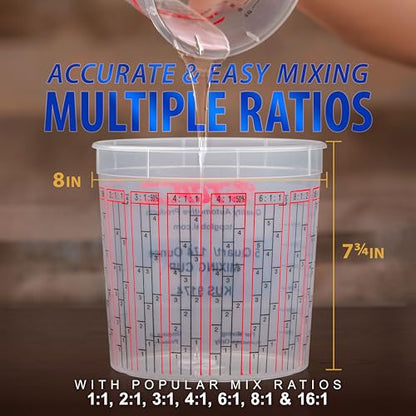 Custom Shop Paint Mixing Cups, 5-Quart (12 Pack) - Plastic Measuring Cups for Liquids, Automotive Painting, Epoxy Resin, Acrylic Arts, Crafts, Disposable or Reusable, Graduated, Mixing Ratios - size: 12 Count (Pack of 1)