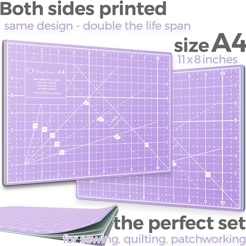 Honey's Heaven Rotary Cutter Set - 45mm Fabric Cutter, 5 Replacement Blades, A4 Cutting Mat, Acrylic Ruler and Craft Clips - Ideal for Crafting, Sewing, Patchworking, Crochet & Knitting - color: Lavender, size: A4 (11" x 8")