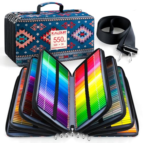 KALOUR 550 Colored Pencils Set with Large capacity Zipper Case,Soft Core with Vibrant Color,Ideal for Coloring Drawing Sketching Crafting, Art Supplies for Adults Artists Beginners