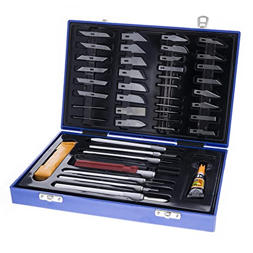 52pc Deluxe Cutting Knife Set with Molded Hard Case, Assorted Precision Utility Knife Blades and Handles Complete Set