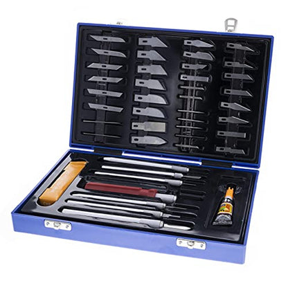 52pc Deluxe Cutting Knife Set with Molded Hard Case, Assorted Precision Utility Knife Blades and Handles Complete Set