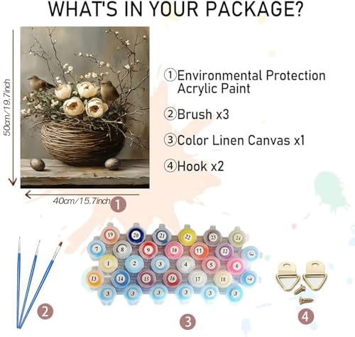 MBNTJHT Bird Paint by Numbers Kit for Adults,Birds Flowers Paint by Number Kits for Adults Beginners,Unframed Flower Basket Digital Oil Painting Crafts for Wall Decor Gifts 16X20 Inch. - color: MT21290
