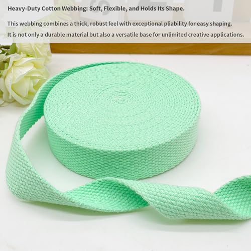 Heavy‑Duty Cotton Webbing Strap 1''x6yds Aqua for Bags | 2mm thick webbing for dog collars, backpack, bag handles, apron straps, slings, sewing repairs & DIY craft projects. - color: Aqua