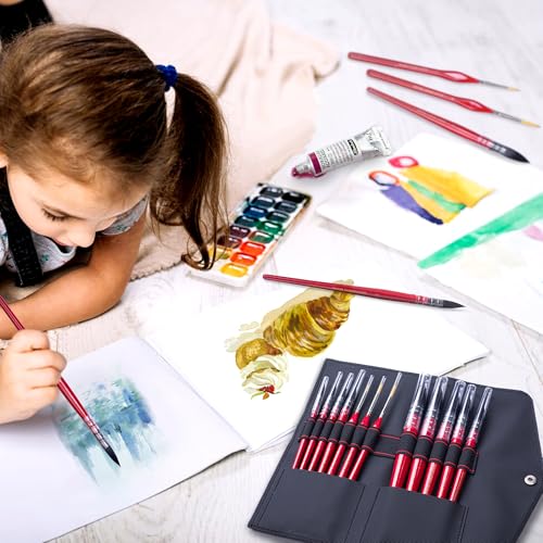 12pcs Watercolor Brushes Set,Art Supplies for Professional | Paint Brushes for Watercolor, Acrylic and Oil Painting, Artist Brush Set with Portable Travel Case - color: Red