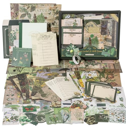 YagCu Botanical Scrapbooking Kit, Vintage Junk Journal Supplies for Adult, Green Large Collection Journal and Scrapbook Set, Journaling Materials, Arts Craft Beginner Stationery - color: Botanical
