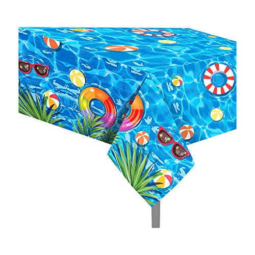 1 Pack Summer Pool Party Plastic Tablecloth 54 x 87 Inch Long Rectangular Table Cover for Buffet,Birthday Party Holiday Dinner,Picnic or Tablecloth for Kitchen Event Use - color: Pool