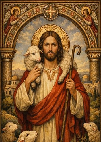DDGEMART 5D Diamond Painting Kit, Jesus The Good Shepherd Christian Religious Art for Adults & Beginners, Full Drill Gem Art for Home Wall Decor, 12 x 16 Inch - color: Jesus