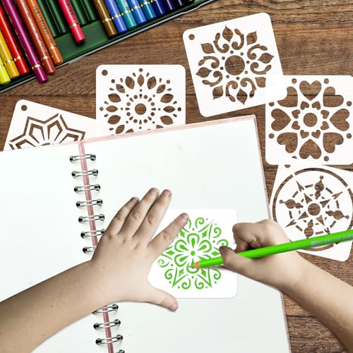 50 PCS Mandala Painting Stencils Reusable Mandala Stencils for Painting on Wood Rocks Canvas Fabric Glass Pottery 4x4 Inch - color: 50 Mandala