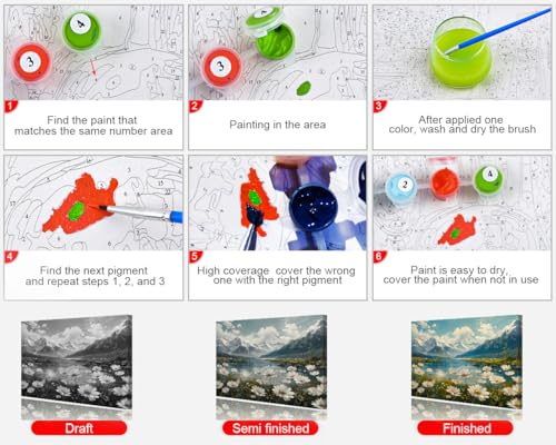 TUMOVO Idyllic Mountain Landscape Paint by Numbers Craft Kit for Adults - color: Landscape