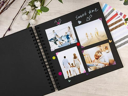 potricher 10 x 10 Inch DIY Scrapbook Photo Album 80 Pages, Black - color: Black, size: 10 Inch 80 Pages