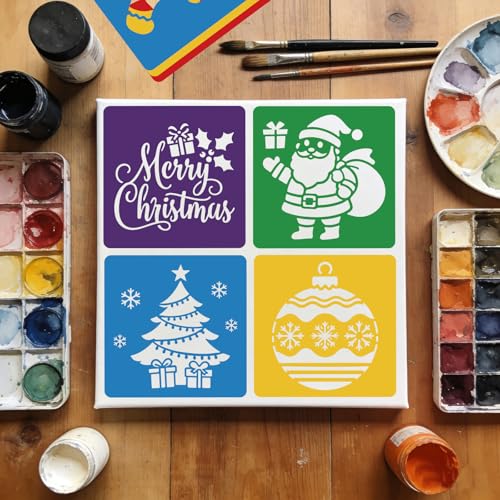 CUTHOLLOW 25PCS Christmas Theme Painting Shape Stencils Sets - 8 Inch Reusable&Washable Drawing Template, Different Primary Themed Sidewalk Chalk Art Stencils Kit for Craft Room Wall Paper - style: Christmas Theme