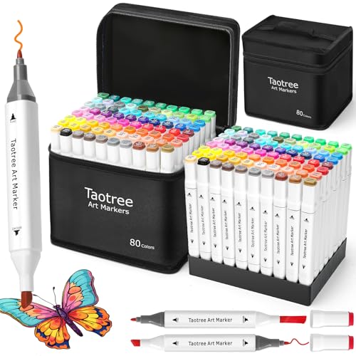Taotree Alcohol Markers 80Colors with Case & Holders, Dual Tips Art Markers | Chisel & Fine Coloring Pens, Sketch Pens, Art Supplies for Adult Coloring Books Artist Coloring Painting, Drawing, Sketching - color: 80 Colors with Holder
