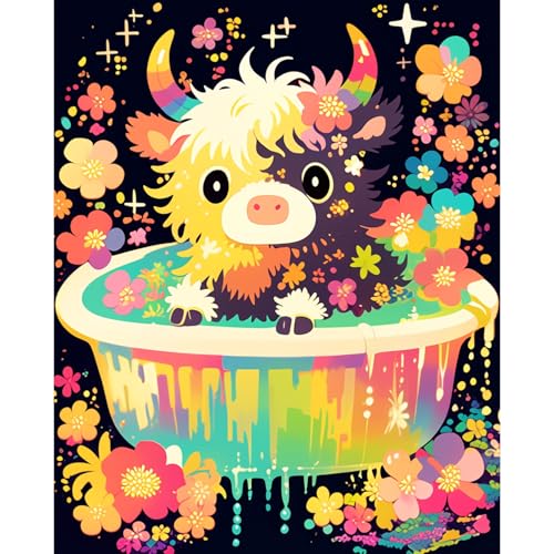 obterie Highland Cow Paint by Numbers Kit for Adults Beginner Cow Oil Painting Kit Adult Paint by Number Kits on Canvas DIY Painting for Beginners Art by Numbers for Gifts Home Wall Decor 16x20 Inch - color: YF010