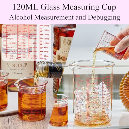 Ackers 7-Piece Glass Measuring Cup Set, Borosilicate Beaker Style Nesting Liquid Measuring Cups - size: 5ml/15ml/30ml/60ml/120ml/150ml/250ml