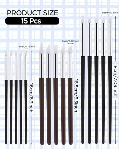 EORTA 15 Pack Silicone Paint Brushes for Crafts, 5 Shapes Head, Rubber Paint Pens for Sculpting Pottery Handicraft Nail Art Artwork Gouache Acrylic Paints, 0.11inch, 0.20inch, 0.31inch