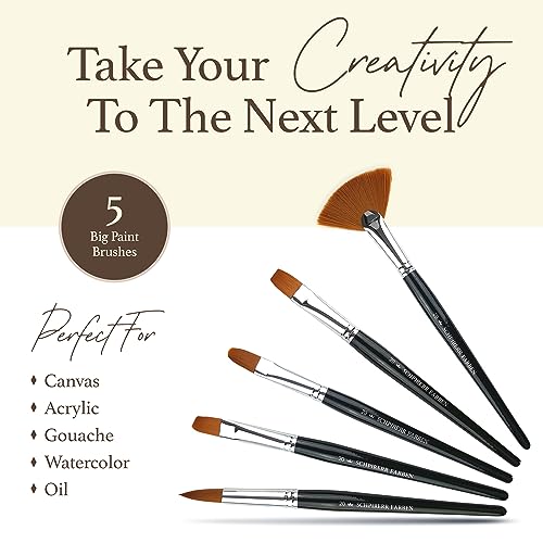 SCHPIRERR FARBEN - Big 5 Paint Brushes for Canvas Painting, Acrylic, Gouache, Oil and Watercolor Paint Brush Set with Synthetic Bristles, Great for Beginners and Seasoned Painters, Set of 5, Size 20 - size: Big5