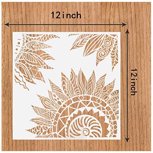 9 Pcs Mandala Stencils, 12x12 Inch Reusable Painting Template for DIY Craft | Pet Material, Smooth Edges, Reusable 9 Patterns Design, Washable, for Wood, Rock, Fabric, Walls, Window, Cards and Drawing - style: Large Mandala Stencils