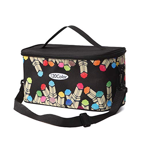 New Marker Pen Case Holder for 120 Markers Organizer Multifunctional Zipper Storage Carrying Bag with Pattern Black - color: Black