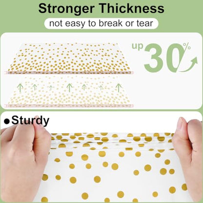3 Packs Dot Disposable Table Cloth, 54 x 108 Inch Waterproof Plastic Tablecloth, Rectangle Gold Dots in White Table Covers for Picnic, Birthday, Party and Back to School - color: Gold in White, size: 54" x 108"