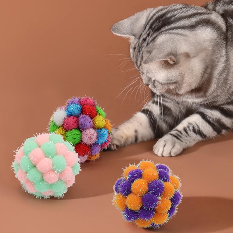 YYCRAFT 18pcs Jumbo Glitter Tinsel Pom Poms Sparkle Balls for DIY Craft,Cat Toys(2 Inch,6 Colors) - color: 6 Colors
