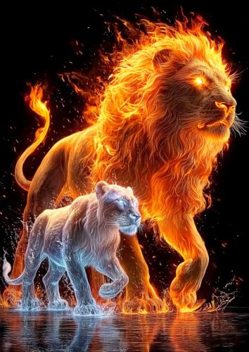 Neon Lion Diamond Art Kits for Adults, Animal Diamond Art 12X16 Inch | Easy 5D Diamond Art Kits, Round Dots Full Drill, DIY Diamond Painting Kit for Adult Beginners, Home Wall Decor Gifts - color: Lion 01