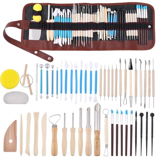 WEBEEDY 50 Pcs Clay Sculpting Tools Kit Ceramic Clay Carving Tool Set with Carrying Bag for Pottery Adults Beginners DIY Handcraft Clays Modeling Carving Trimming Shaping Supplies