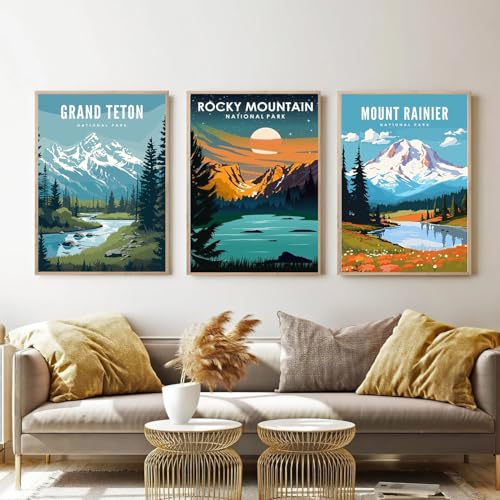 HOIYLDS 3 Pack Paint by Number for Adults Framed Canvas, National Park DIY Arts and Crafts for Adults Beginner with Wooden Easel, Paint Brushes, Acrylic Paint Set for Home Wall Decor, 9 * 12 Inch - color: LD008