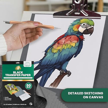 MyArtscape Graphite Transfer Paper 9" x 13" 50 Black Waxed Sheets | Waxed Carbon Paper Graphite Paper with 50 reusable sheets for tracing on canvas, wood, paper, metal and ceramic