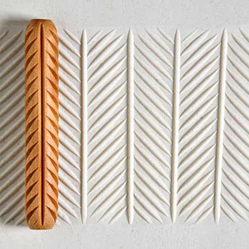 MKM Pottery Tools Wood Hand Rollers for Clay (HR-62 Herringbone) - size: HR-62 Herringbone