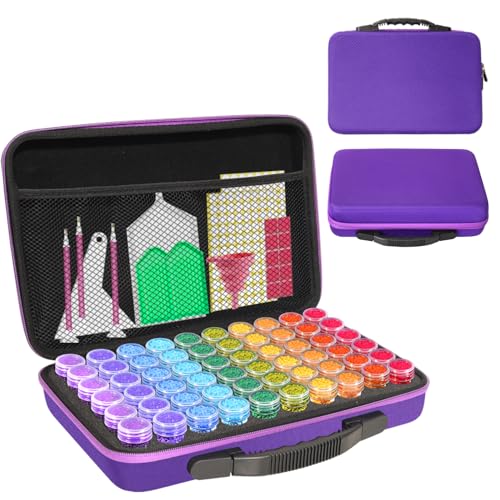 CAIOVSE Diamond Painting Storage Containers,60 Slots Diamond Painting Accessories Kits Diamond Art Accessories and Tools for Craft Jewelry Rhinestones Bead Organizer (Purple) - color: Purple, size: 60 jars