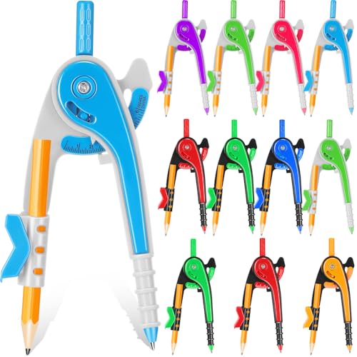 Zonon Student Math Geometry Compass Bulk 6 Inch Plastic Drawing Compass with Pencils Bright Color Precision Tool Back to School Supplies(12 Pcs)
